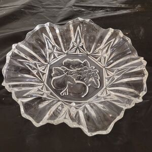2 vtg federal Pioneer clear ruffled glass candy/relish dish fruit center